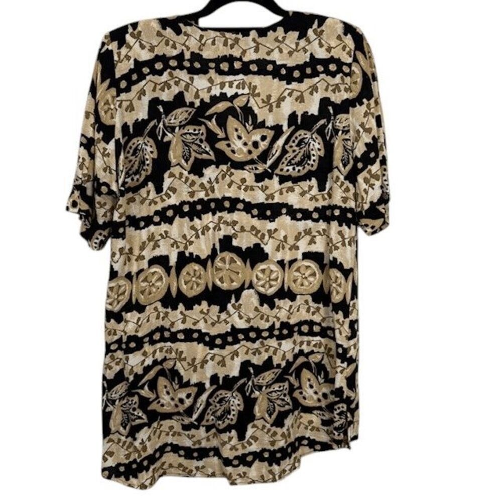 Rabbit Rabbit Rabbit Tropical‎ Print Blouse Shell Buttons Black Tan Size 12 - Picture 6 of 12